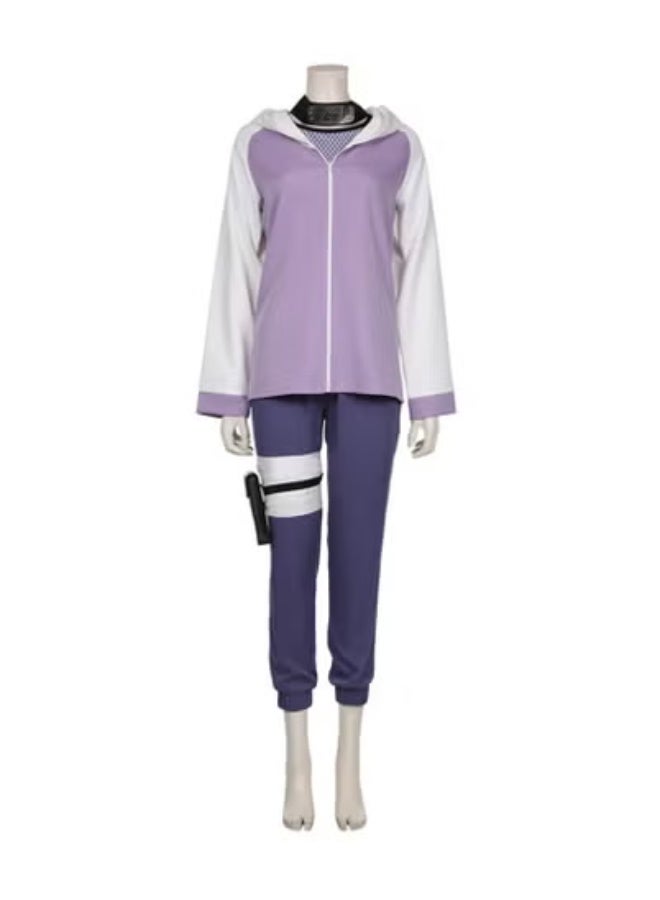 Naruto Hinata Hyuga Costume, Cosplay Hinata Hoodie Set With Forehead Protection, Pants With Leggings bandage, Net clothes, Kunai Bag for Women - Image 1