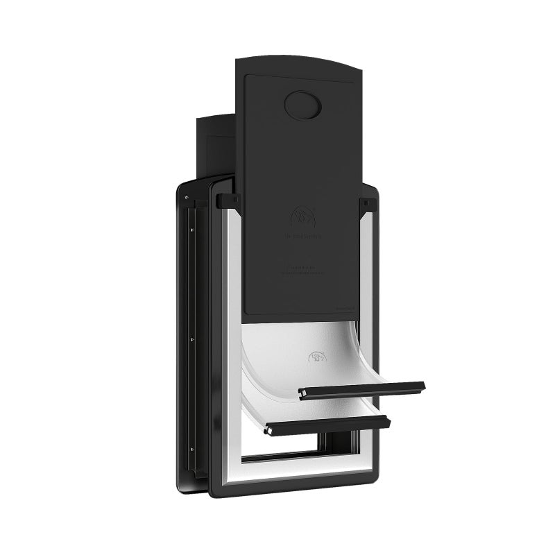 MAVRICFLEX Cat Door for Door, All-Stainless Steel Frame Cat Door with Double Soft Flaps and 2 Sliding ABS Panels for Doors, Easy to Install, Perfect for Cats and Small Dogs Under 15 LBS, Black - Image 1