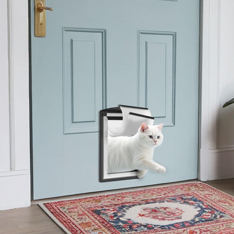 MAVRICFLEX Cat Door for Door, All-Stainless Steel Frame Cat Door with Double Soft Flaps and 2 Sliding ABS Panels for Doors, Easy to Install, Perfect for Cats and Small Dogs Under 15 LBS, Black - Image 2