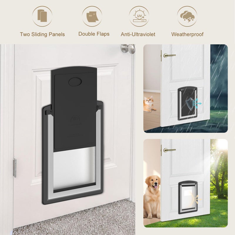 MAVRICFLEX Cat Door for Door, All-Stainless Steel Frame Cat Door with Double Soft Flaps and 2 Sliding ABS Panels for Doors, Easy to Install, Perfect for Cats and Small Dogs Under 15 LBS, Black - Image 3