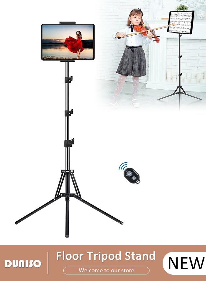 DUNISO Tablet Floor Tripod Stand iPad Tripod Stand Multifunctional Tablet Holder Mount with Adjustable Height for Stream/Watching/Reading, Portable Foldable Tablet Floor Stand Holder for Most Size Tablet  - Image 1