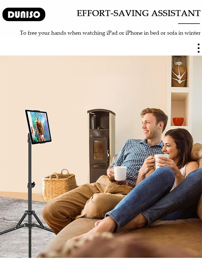 DUNISO Tablet Floor Tripod Stand iPad Tripod Stand Multifunctional Tablet Holder Mount with Adjustable Height for Stream/Watching/Reading, Portable Foldable Tablet Floor Stand Holder for Most Size Tablet  - Image 3