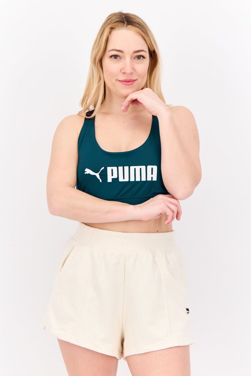 PUMA حمالة صدر رياضية نسائية بدون أكمام مبطنة للجري، أخضر مائل إلى الأزرق/أسود - Image 1