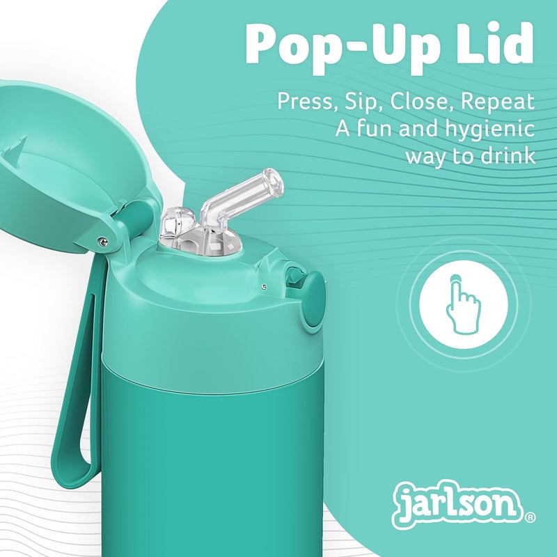 Jarlson قارورة ترمس أطفال جارلسون شارلي 500 مل [مع قشة] – قارورة فولاذية مقاومة للصدأ – ترمس للأطفال والبنات – تحافظ على البرودة – خالية من BPA – مثالية للمدرسة والرياضة والسفر (فيروزي) - Image 4