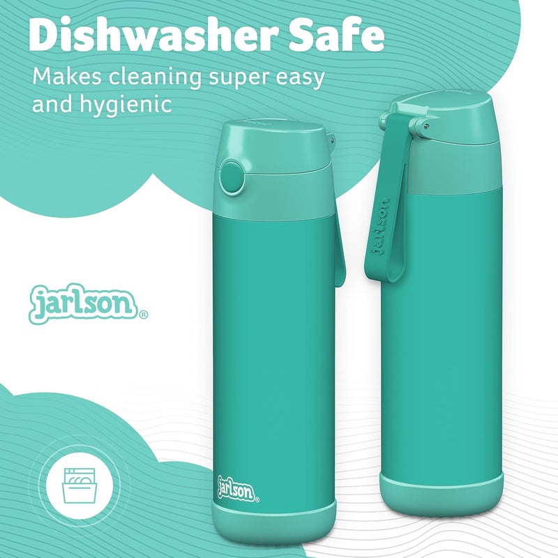 Jarlson قارورة ترمس أطفال جارلسون شارلي 500 مل [مع قشة] – قارورة فولاذية مقاومة للصدأ – ترمس للأطفال والبنات – تحافظ على البرودة – خالية من BPA – مثالية للمدرسة والرياضة والسفر (فيروزي) - Image 3