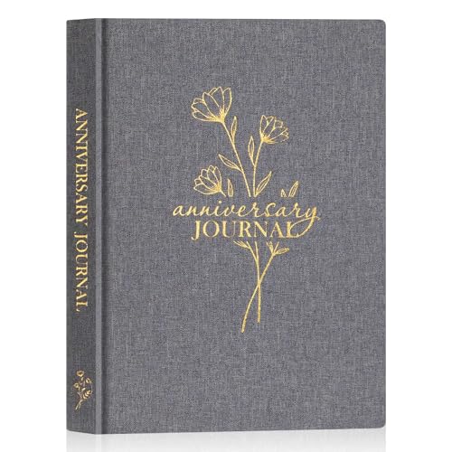 Lanpn Wedding Anniversary Journal Notebook - Linen First Year to 70th Anniversary Scrapbook Memory Book for Couples - Newlywed Marriage Journal Wedding Anniversary Book Gifts (Grey, 190 Pages) - Image 1