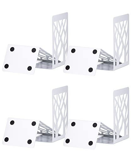 INNÃ”PLUS Book Ends, Bookends, Bookends for Shelves, Bookend, Book Ends for Heavy Books, White Metal Book Shelf Holder Home Decorative, Book Stoppers for Shelves, Bookend Supports 4 Pair - Image 1