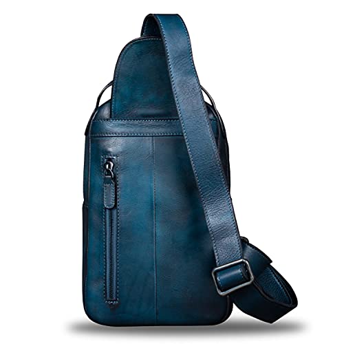 IVTG Genuine Leather Sling Bag Chest Shoulder Fanny Bag Hiking Backpack Vintage Handmade Crossbody Daypack (NavyBlue) - Image 3