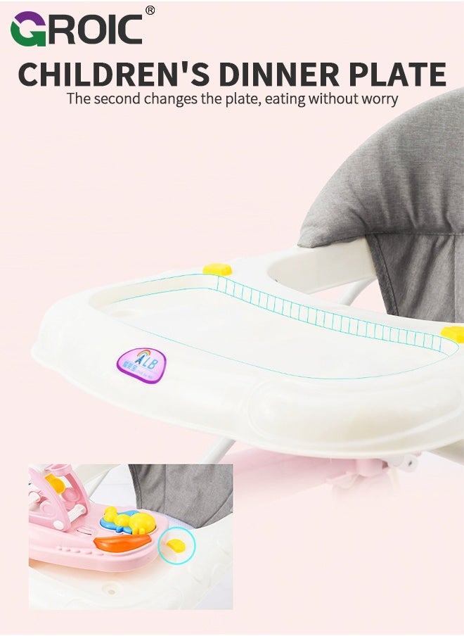 GROIC - 4 in 1 Baby Walker, Foldable, Discover & Play Musical Walker with Removable Footrest, Feeding Tray, 2 Mode Walk-Behind, Adjustable Height, High Back Padded Seat, Activity Walker with Toys - Image 1