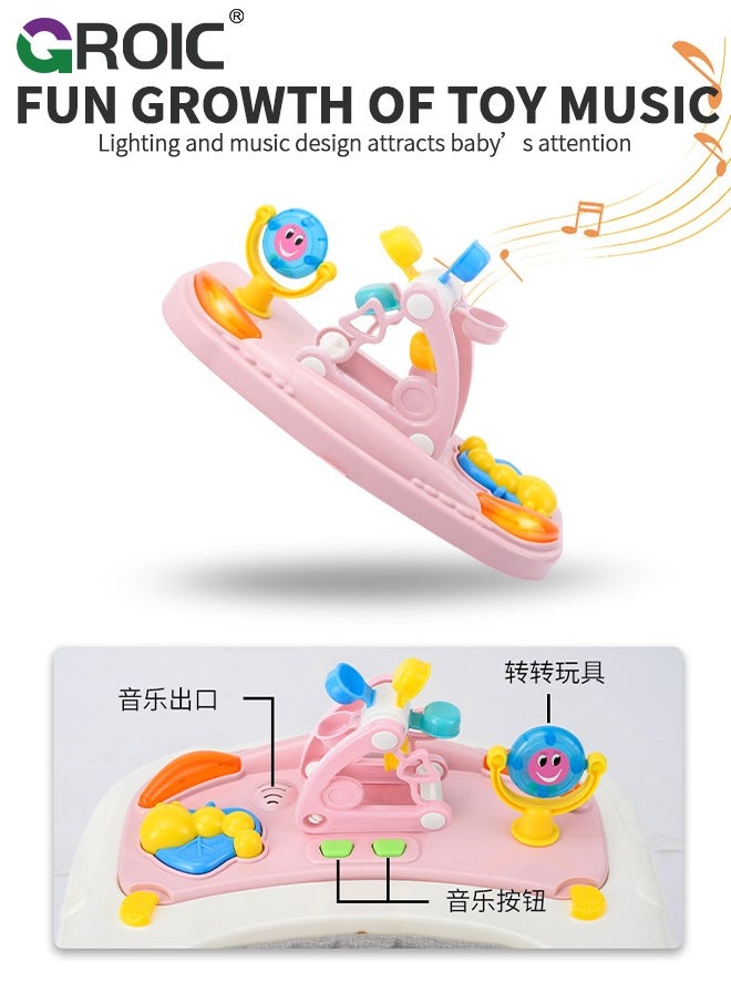 GROIC - 4 in 1 Baby Walker, Foldable, Discover & Play Musical Walker with Removable Footrest, Feeding Tray, 2 Mode Walk-Behind, Adjustable Height, High Back Padded Seat, Activity Walker with Toys - Image 1
