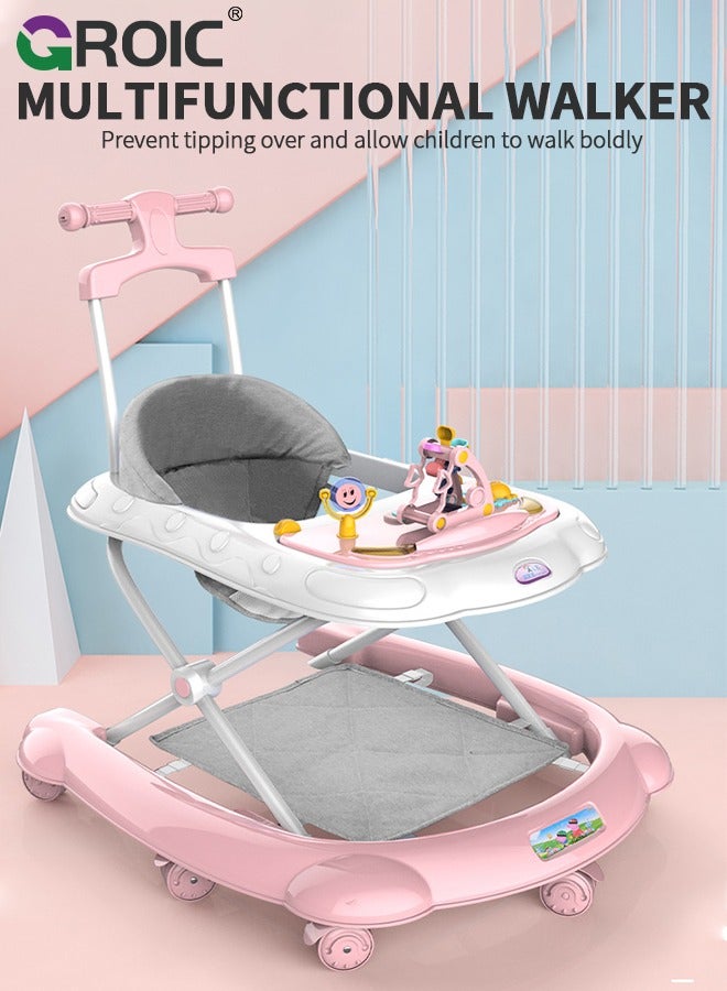GROIC - 4 in 1 Baby Walker, Foldable, Discover & Play Musical Walker with Removable Footrest, Feeding Tray, 2 Mode Walk-Behind, Adjustable Height, High Back Padded Seat, Activity Walker with Toys - Image 1