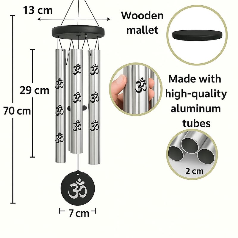 LUVAE Wind Chime for Home & Balcony – 5 Pipe Metal OM Bells (Pack of 1) | Positive Energy Hanging Décor for Meditation, Vastu, Gift & Living Room (Silver) - Image 4