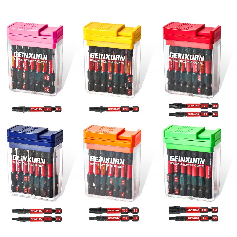 Geinxurn 90 Pieces Torx Impact Screwdriver Bits Set with Colorful Boxes 2 Magnetic T7T40 S2 Steel Multi Driver Bits with Box - Image 2