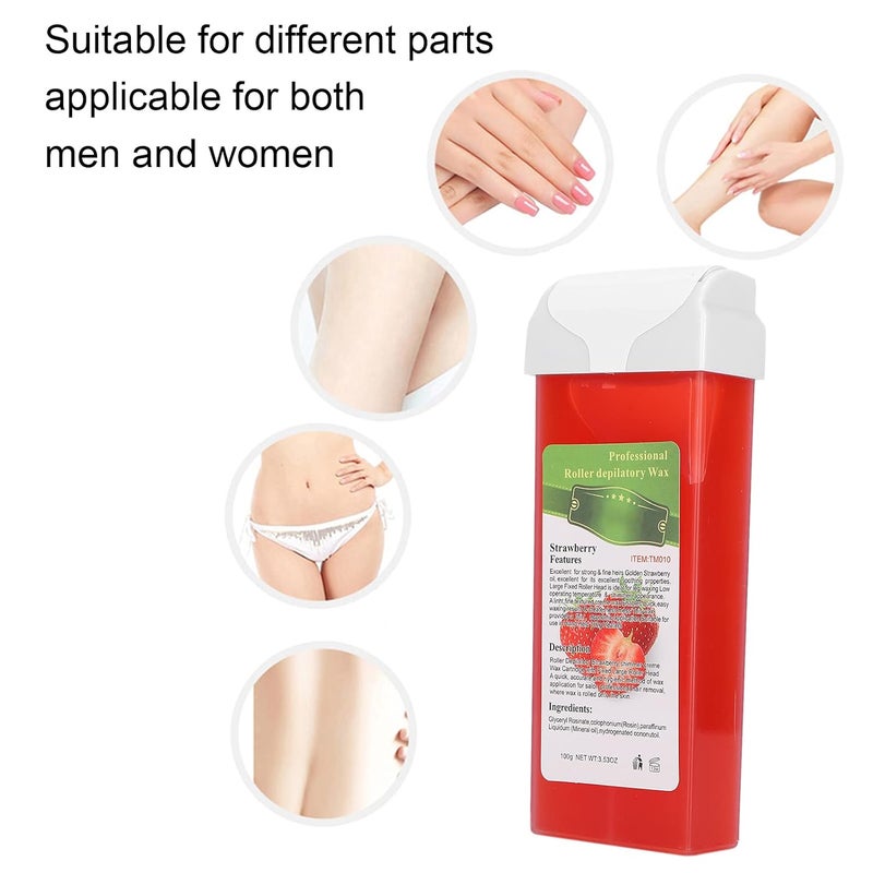 comfrt Roll-On Wax Cartridge for Hair Removal 100g Roller Depilatory Wax for Body Legs Arms Armpit Bikini Hair Removal Professional or Home Uses(Strawberry) - Image 4