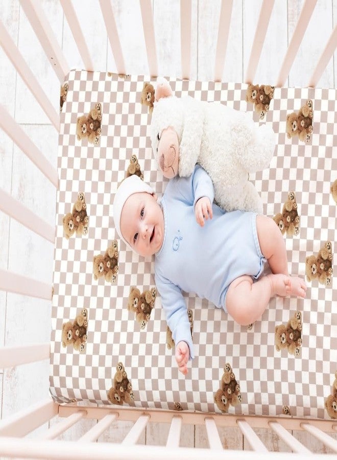 FIGEPO Fitted Baby Neutral Crib Sheets Bear and Buffalo Check Plaid Breathable Unisex Baby Standard Crib Sheet Set for Boys or Girls - Image 3