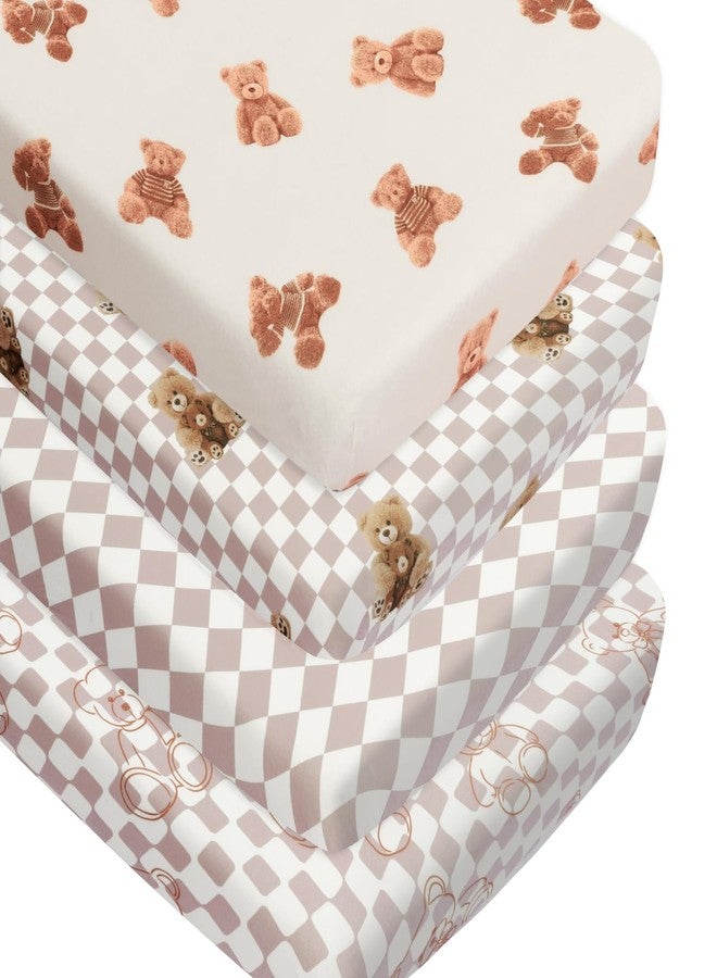 FIGEPO Fitted Baby Neutral Crib Sheets Bear and Buffalo Check Plaid Breathable Unisex Baby Standard Crib Sheet Set for Boys or Girls - Image 1