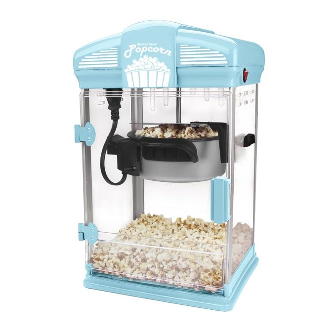 West Bend Stir Crazy Movie Theater Popcorn Popper, Gourmet Popcorn Maker with Nonstick Popcorn Kettle, Measuring Tool and Scoop , 4 Qt, Blue - Image 1