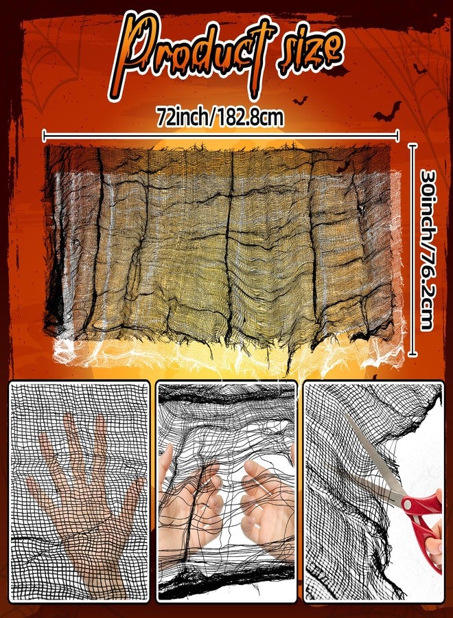Paezm 8 Pack 72 x 32 Inch Halloween Black White Creepy Cloth (4 Black + 4 White) - Spooky Bloody Gauze Fabric Hanging Netting Cloth Decorations for Porch Doorways Table Yard, Outdoors Indoors Decor - Image 3