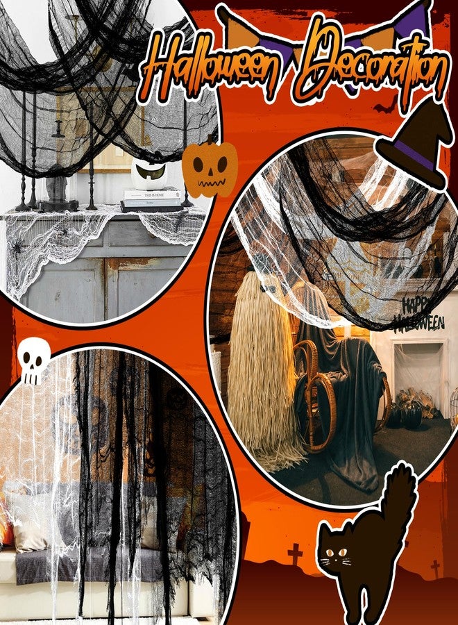 Paezm 8 Pack 72 x 32 Inch Halloween Black White Creepy Cloth (4 Black + 4 White) - Spooky Bloody Gauze Fabric Hanging Netting Cloth Decorations for Porch Doorways Table Yard, Outdoors Indoors Decor - Image 4