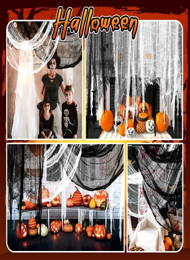 Paezm 8 Pack 72 x 32 Inch Halloween Black White Creepy Cloth (4 Black + 4 White) - Spooky Bloody Gauze Fabric Hanging Netting Cloth Decorations for Porch Doorways Table Yard, Outdoors Indoors Decor - Image 5