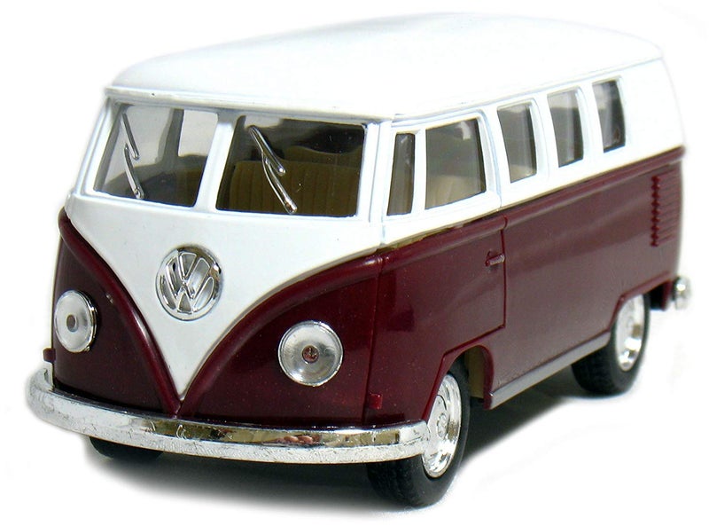 KiNSMART 1962 Volkswagen Classic Bus 1:32 Scale 5" Die Cast Metal Model Toy Van Pullback Acation (Maroon) - Image 1