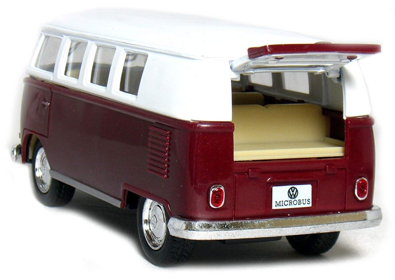 KiNSMART 1962 Volkswagen Classic Bus 1:32 Scale 5" Die Cast Metal Model Toy Van Pullback Acation (Maroon) - Image 4