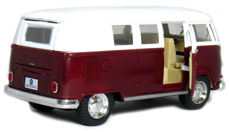 KiNSMART 1962 Volkswagen Classic Bus 1:32 Scale 5" Die Cast Metal Model Toy Van Pullback Acation (Maroon) - Image 3