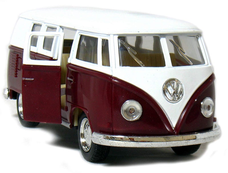 KiNSMART 1962 Volkswagen Classic Bus 1:32 Scale 5" Die Cast Metal Model Toy Van Pullback Acation (Maroon) - Image 2