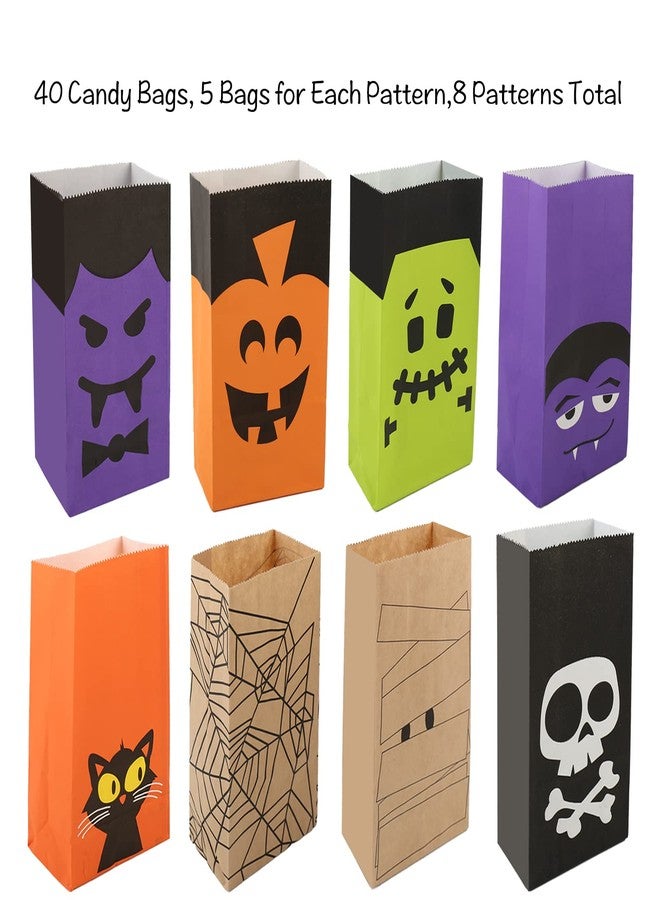 Rulyyo Halloween Trick or Treat Goody Gags Gift Bags, 8 Design, 40 PCS Halloween Treat Bags Party Favor Candy Bags - Image 3