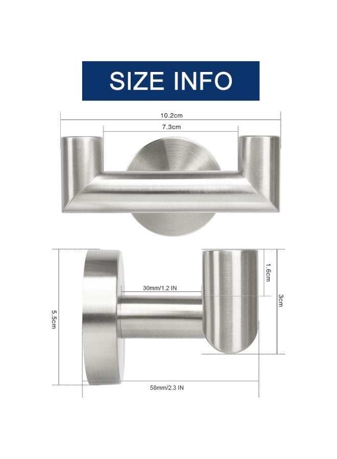 2 Pcs Double Door Hooks，Bathroom Towel Hooks Screw in Stainless Steel Heavy Duty Robe Coat Hooks Wall Mounted for Bedroom or Kitchen(Brushed Silver) - Image 2