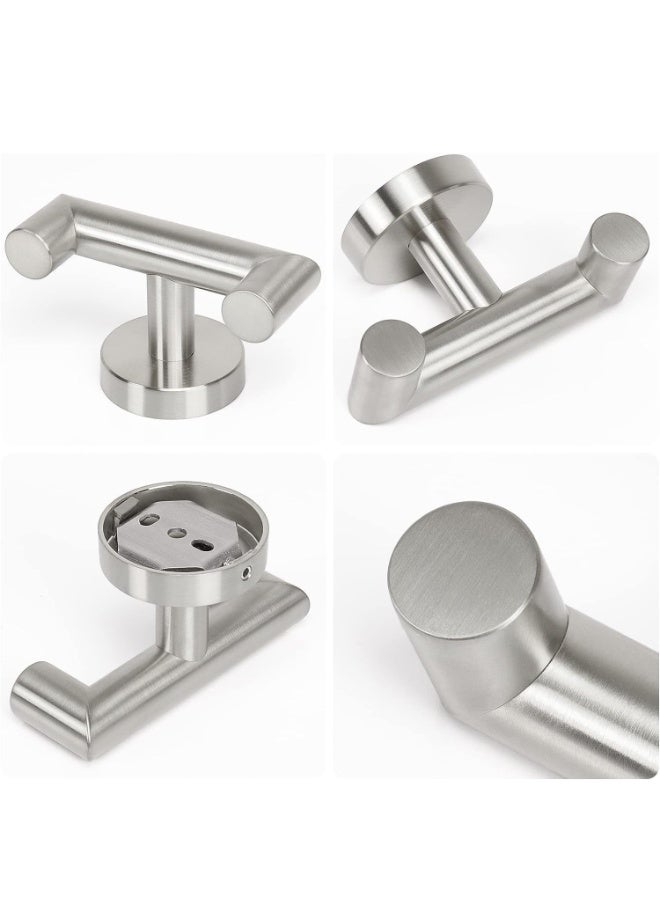 2 Pcs Double Door Hooks，Bathroom Towel Hooks Screw in Stainless Steel Heavy Duty Robe Coat Hooks Wall Mounted for Bedroom or Kitchen(Brushed Silver) - Image 3