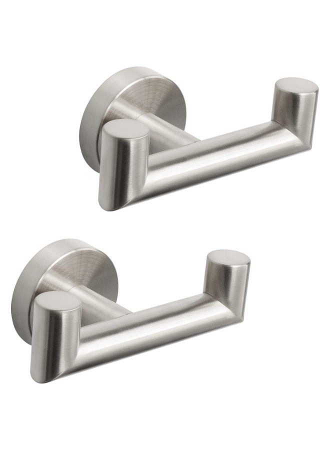 2 Pcs Double Door Hooks，Bathroom Towel Hooks Screw in Stainless Steel Heavy Duty Robe Coat Hooks Wall Mounted for Bedroom or Kitchen(Brushed Silver) - Image 1