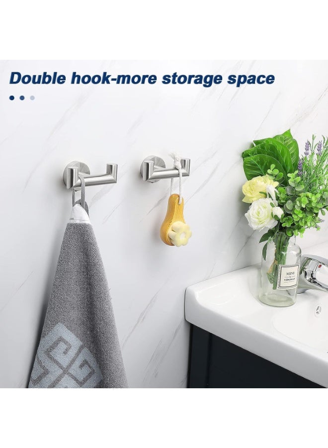 2 Pcs Double Door Hooks，Bathroom Towel Hooks Screw in Stainless Steel Heavy Duty Robe Coat Hooks Wall Mounted for Bedroom or Kitchen(Brushed Silver) - Image 5