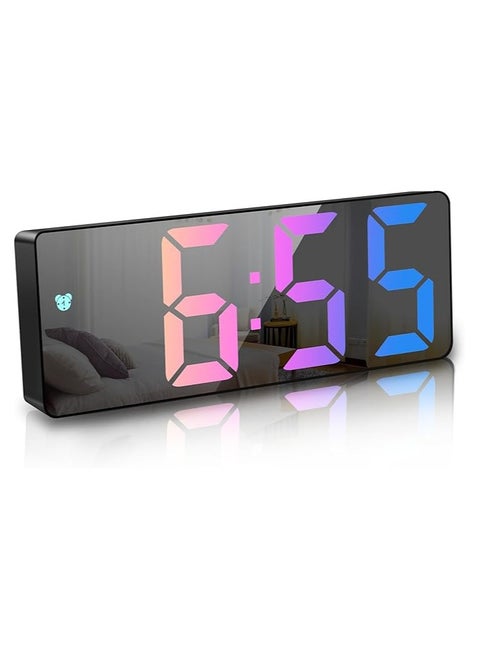 Alarm Clock Digital Battery Powered, LED Travel Alarm Clocks Beside Mains Powered Non Ticking with Snooze Temperature Date Time Brightness Adjustable for Kids Adults (Colorful)