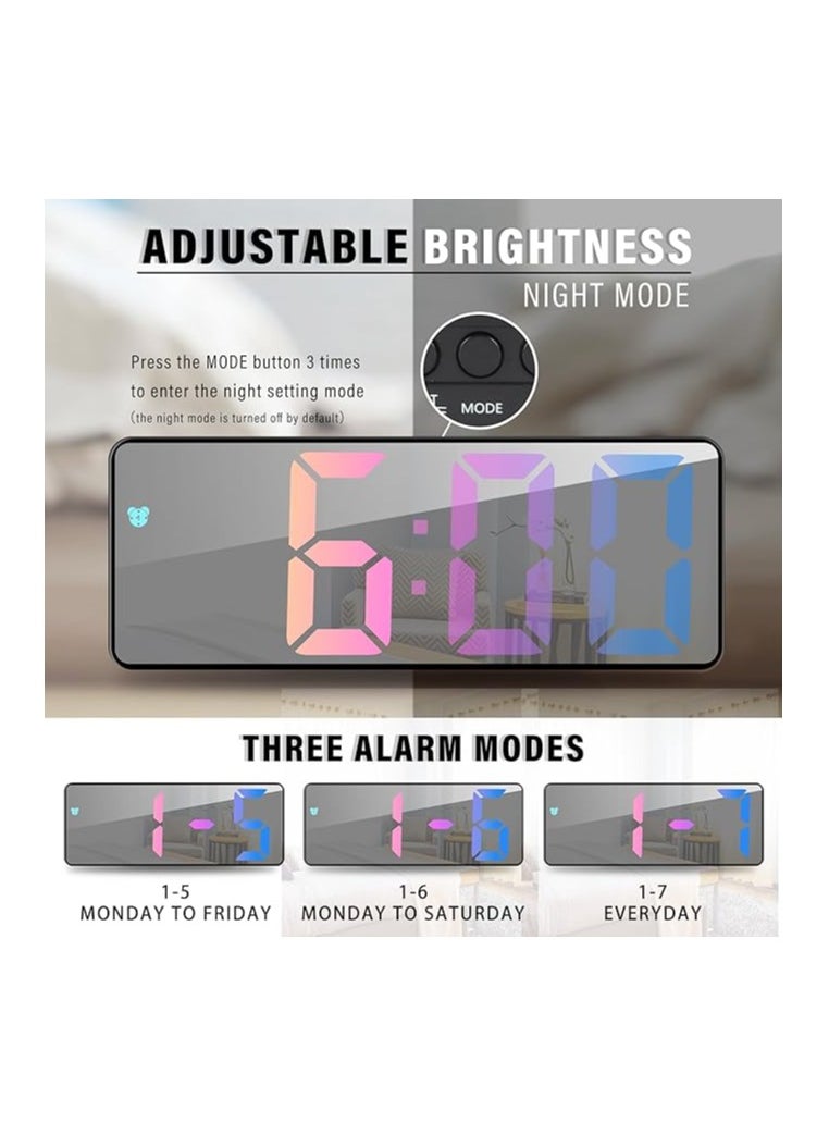 Alarm Clock Digital Battery Powered, LED Travel Alarm Clocks Beside Mains Powered Non Ticking with Snooze Temperature Date Time Brightness Adjustable for Kids Adults (Colorful)