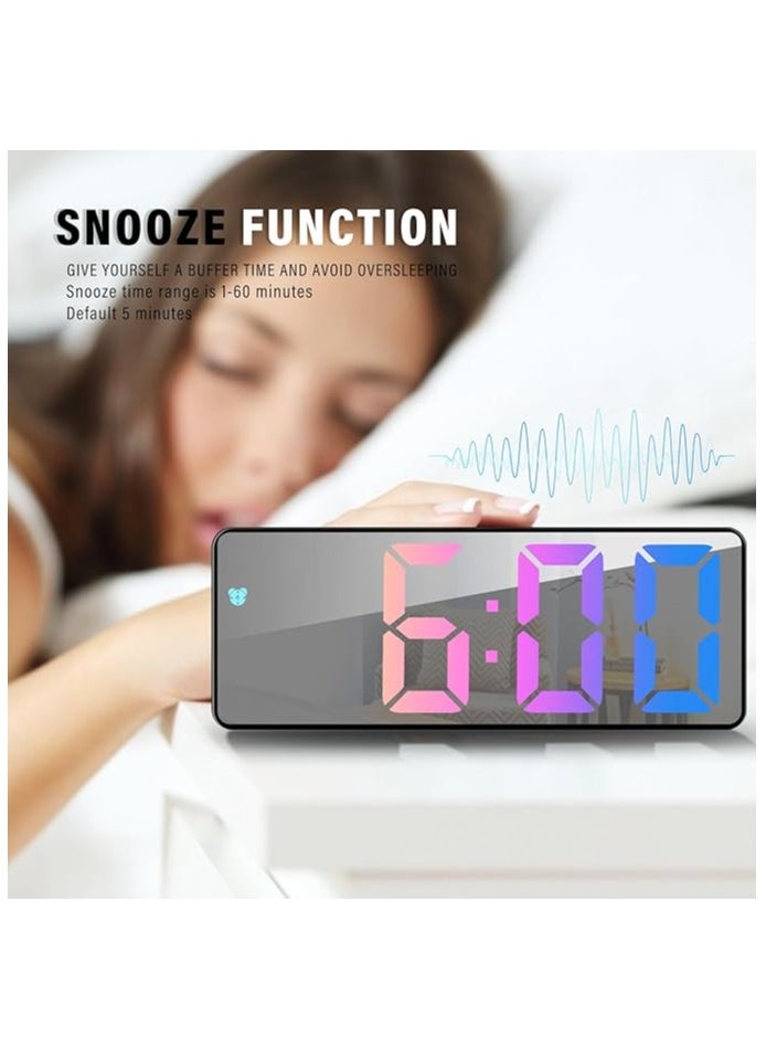 Alarm Clock Digital Battery Powered, LED Travel Alarm Clocks Beside Mains Powered Non Ticking with Snooze Temperature Date Time Brightness Adjustable for Kids Adults (Colorful)