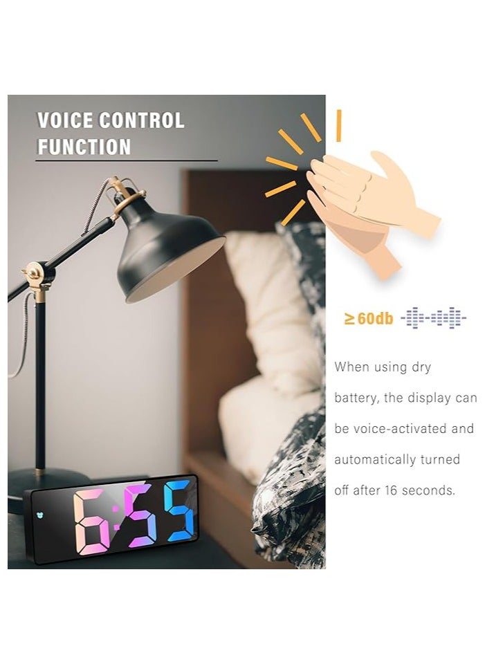 Alarm Clock Digital Battery Powered, LED Travel Alarm Clocks Beside Mains Powered Non Ticking with Snooze Temperature Date Time Brightness Adjustable for Kids Adults (Colorful)
