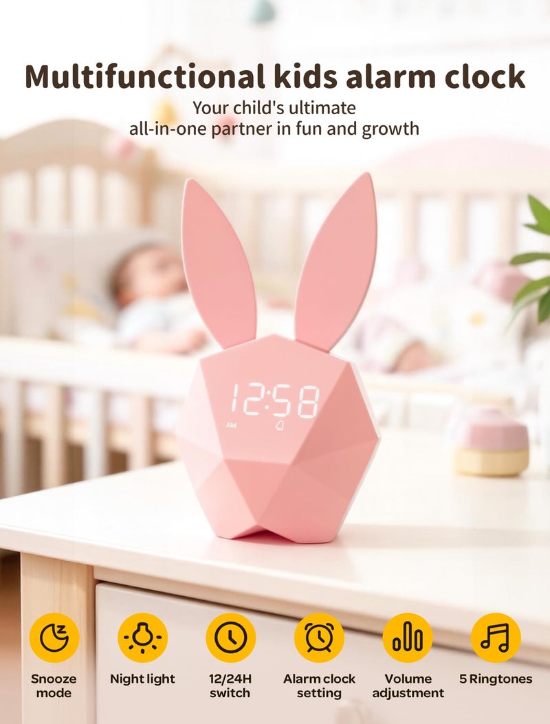 MASHI Pink Alarm Clock with Night Light, Ok to Wake Clock for Kids, Snooze, Cute Bunny Digital Alarm Clock for Children, Gift Ideas for Kids Girls Boys Teens Birthday Room Decor (Pink) - Image 2