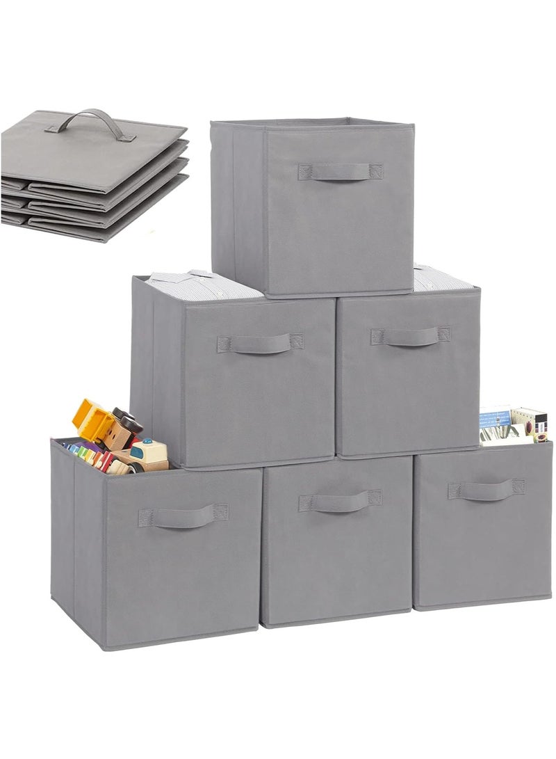 Collapsible Fabric Storage Cubes Organizer, Set of 6 Home Foldable Collapsible Storage Box, Fabric Cubby Organizer Baskets with Dual Handles, Cube Storage Bins for Shelf, Home and Office  - Image 1
