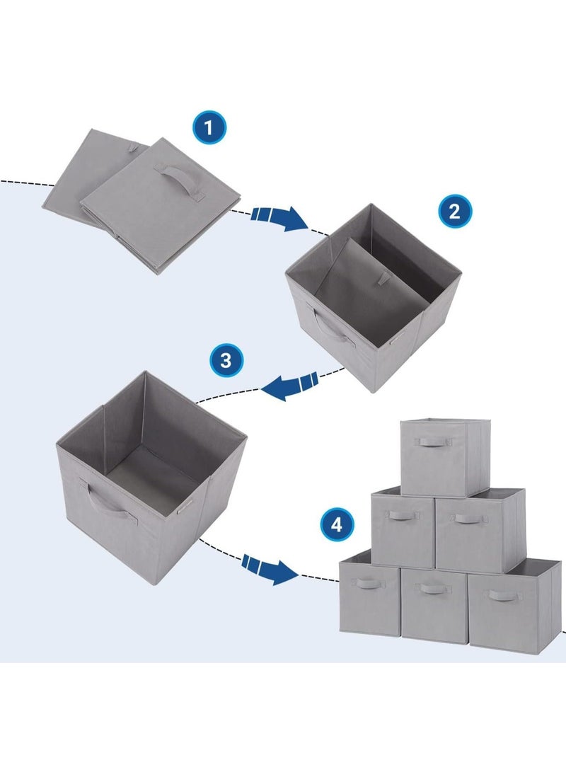 Collapsible Fabric Storage Cubes Organizer, Set of 6 Home Foldable Collapsible Storage Box, Fabric Cubby Organizer Baskets with Dual Handles, Cube Storage Bins for Shelf, Home and Office  - Image 4