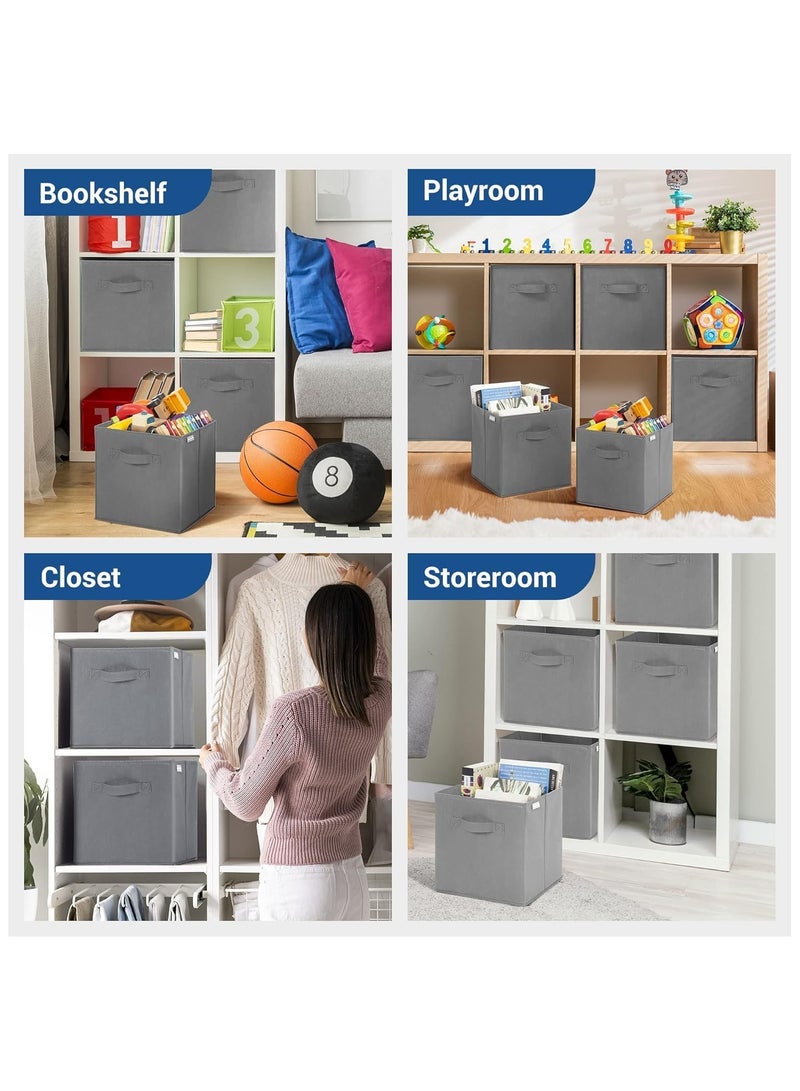 Collapsible Fabric Storage Cubes Organizer, Set of 6 Home Foldable Collapsible Storage Box, Fabric Cubby Organizer Baskets with Dual Handles, Cube Storage Bins for Shelf, Home and Office  - Image 5