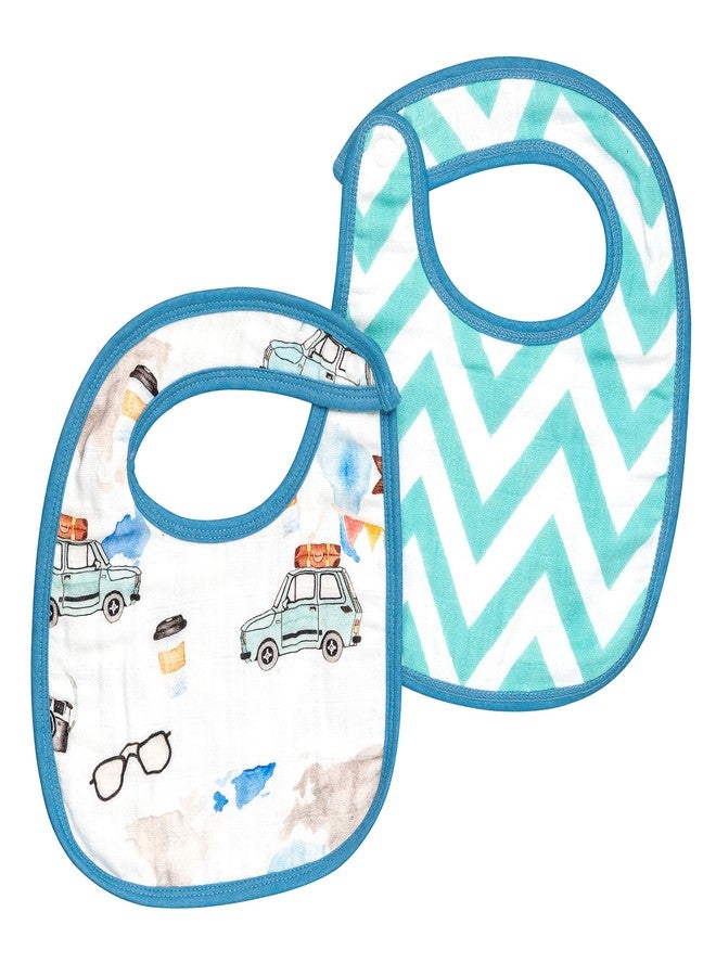 THEONI Organic cotton Muslin Snap Bibs For Newborn Baby (Set of 2) (Wanderlust wonder) - Image 1