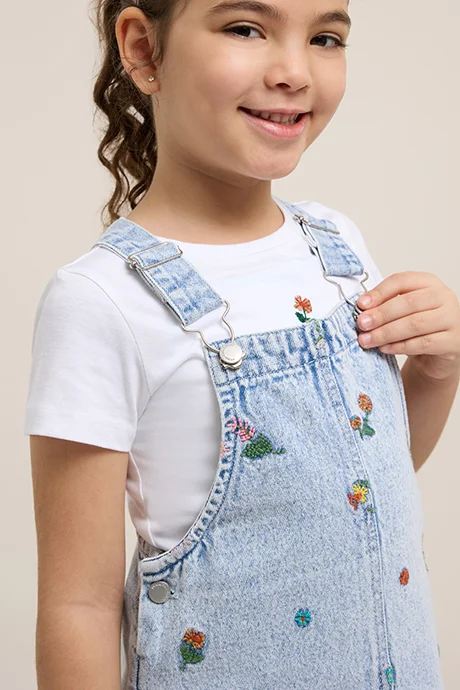 أر أند بي Solid Top and Dungaree Dress Set