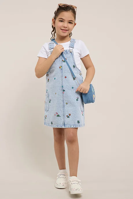 أر أند بي Solid Top and Dungaree Dress Set