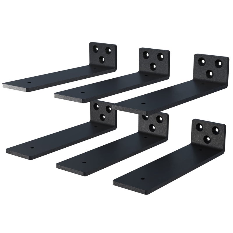 Neodrop 6-Pack 12 Inch Floating Shelf Brackets  Heavy Duty Hidden Shelves Bracket For Small Shelf  Kitchen Shelf  Nursery Shelf  Black Powder Coated Steel - Image 1