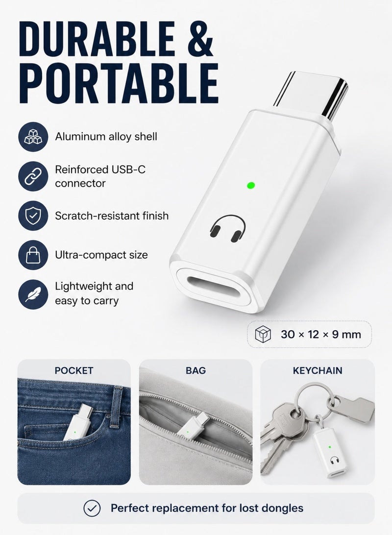 الفضاء الرقمي محول صوت USB C إلى Lightning، محول سماعة Type C إلى لايتنينج مع شريحة DAC، يدعم الموسيقى والمكالمات والتحكم السلكي، هيكل ألومنيوم، للهواتف والأيباد والماك بوك (صوت فقط، غير مخصص للشحن) - Image 2