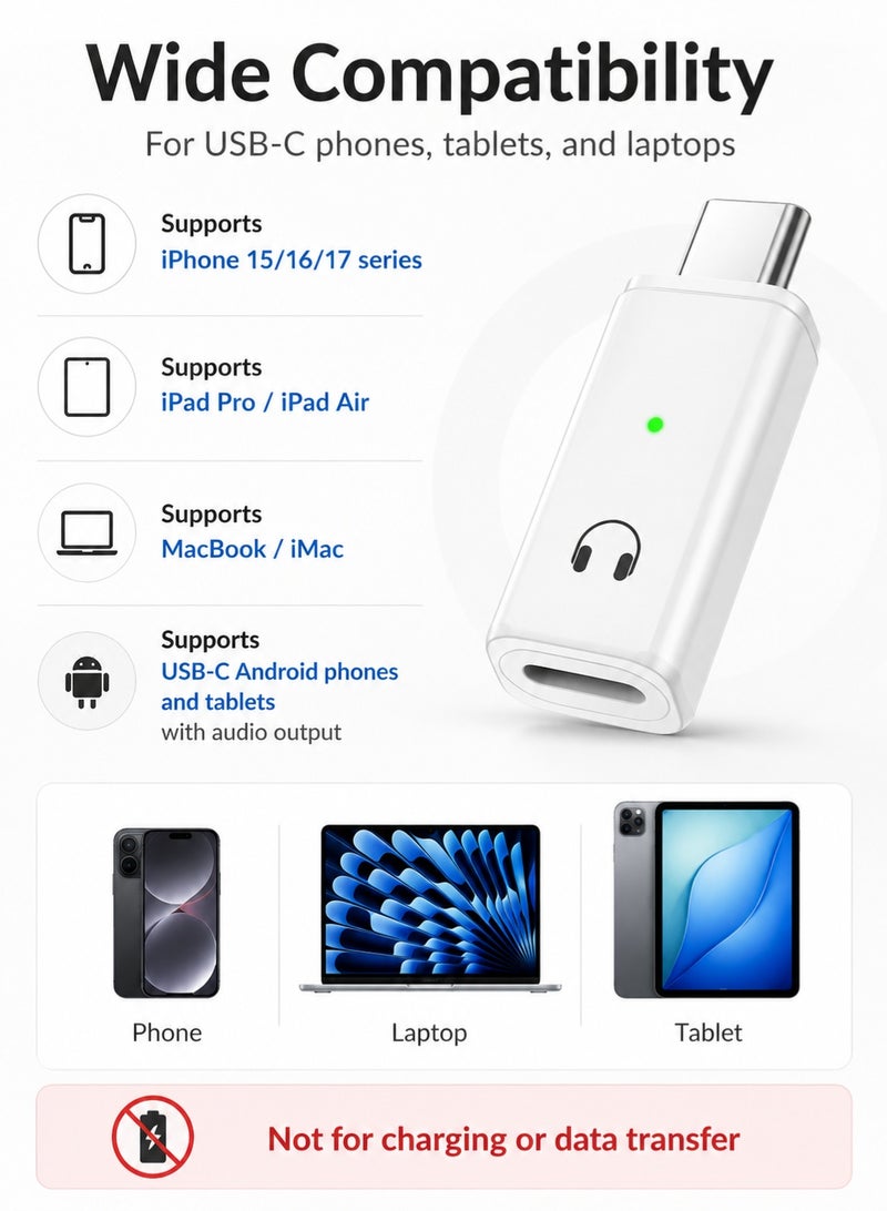 الفضاء الرقمي محول صوت USB C إلى Lightning، محول سماعة Type C إلى لايتنينج مع شريحة DAC، يدعم الموسيقى والمكالمات والتحكم السلكي، هيكل ألومنيوم، للهواتف والأيباد والماك بوك (صوت فقط، غير مخصص للشحن) - Image 5