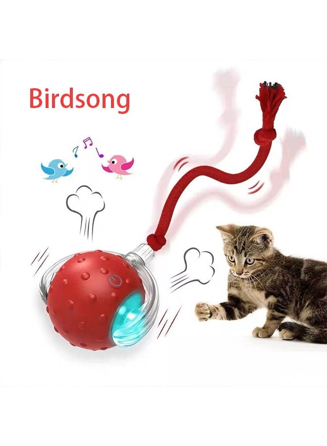 Smart Cat Toy Ball with Birdsong and Automatic Rolling - Rechargeable Interactive Cat Ball, Flashing Feather Rope, 6 Hours Play Time, Safe and Durable Kitten Teasing Ball - Image 1