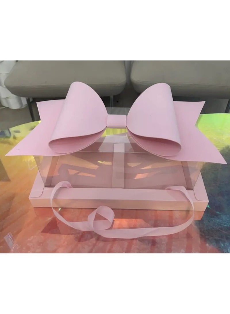 1pcs Pink Vintage Style Elegant Fruit & Floral Gift Box with Bow - Transparent, DIY Handheld Flower Arrangement, Perfect for Valentine'S Day, Weddings, Anniversaries - Image 2