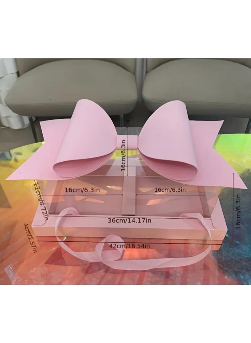 1pcs Pink Vintage Style Elegant Fruit & Floral Gift Box with Bow - Transparent, DIY Handheld Flower Arrangement, Perfect for Valentine'S Day, Weddings, Anniversaries - Image 1